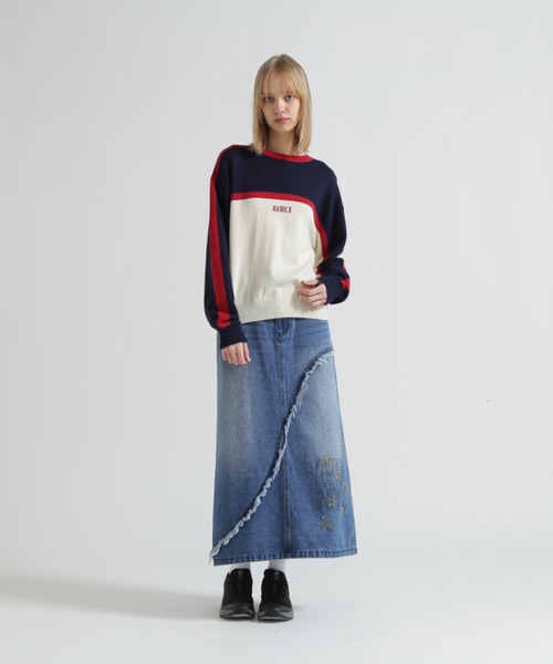 AVIREX（アヴィレックス）の「WAPPEN DENIM LONG SKIRT（デニムスカート・レディース・ブルー系その他/インディゴブルー/ピンク・S/M）」の11枚目の写真