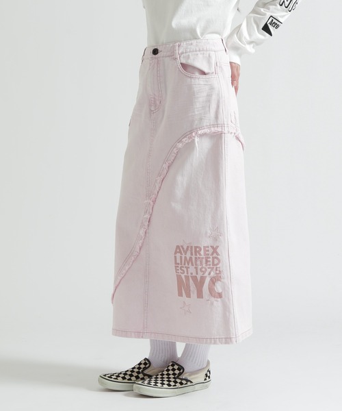 AVIREX（アヴィレックス）の「WAPPEN DENIM LONG SKIRT（デニムスカート・レディース・ブルー系その他/インディゴブルー/ピンク・S/M）」の5枚目の写真