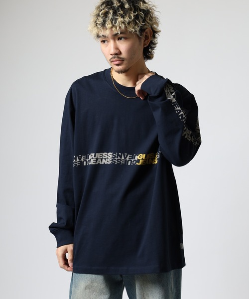 GUESS JEANS（ゲスジーンズ）の「GUESS JEANS 袖プリントスウェットロンT（スウェット・メンズ・ネイビー・XL/S/M/L）」の3枚目の写真