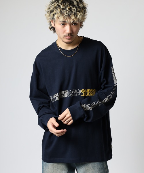 GUESS JEANS（ゲスジーンズ）の「GUESS JEANS 袖プリントスウェットロンT（スウェット・メンズ・ネイビー・XL/S/M/L）」の4枚目の写真
