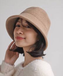 レディースのハット（ベージュ系・ウール・ニット）ファッション通販