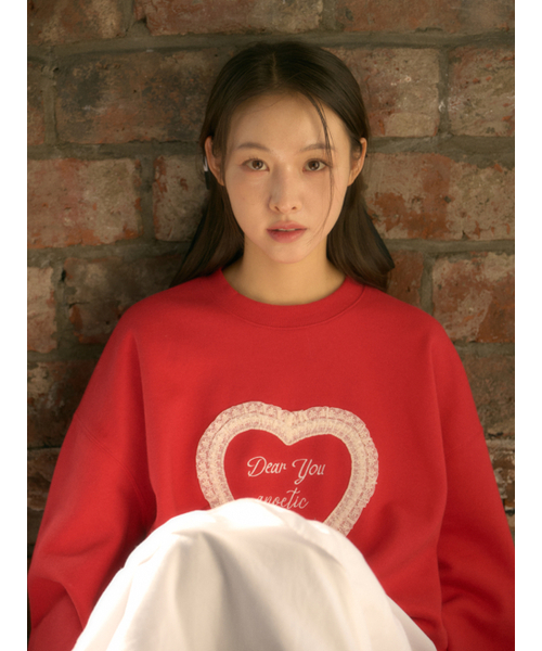 ANOETIC(アノエティック)の「ANOETIC LACE HEART SWEATSHIRTS_RED(スウェット・レディース・レッド・FREE)」の1枚目の写真