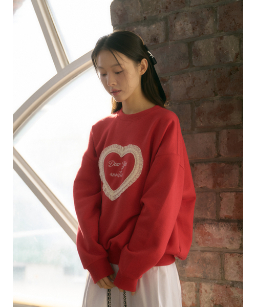 ANOETIC(アノエティック)の「ANOETIC LACE HEART SWEATSHIRTS_RED(スウェット・レディース・レッド・FREE)」の2枚目の写真