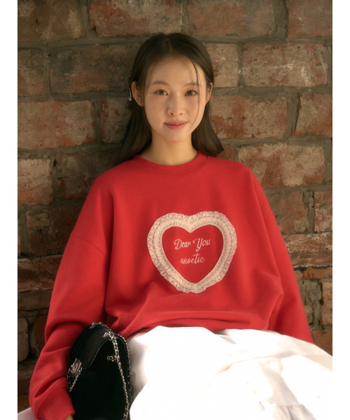 ANOETIC(アノエティック)の「ANOETIC LACE HEART SWEATSHIRTS_RED(スウェット・レディース・レッド・FREE)」の3枚目の写真