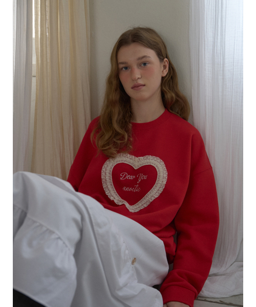 ANOETIC(アノエティック)の「ANOETIC LACE HEART SWEATSHIRTS_RED(スウェット・レディース・レッド・FREE)」の4枚目の写真