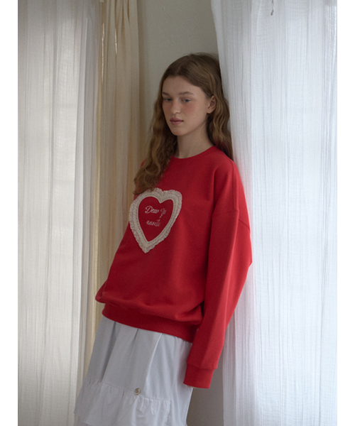 ANOETIC(アノエティック)の「ANOETIC LACE HEART SWEATSHIRTS_RED(スウェット・レディース・レッド・FREE)」の5枚目の写真