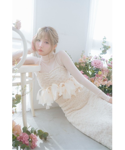 MISTREASS(ミストレアス)の「Ribbon Nep Yarn Knit Set Up With Sheer Top(ワンピース・レディース・アイボリー/ネイビー・FREE)」の3枚目の写真