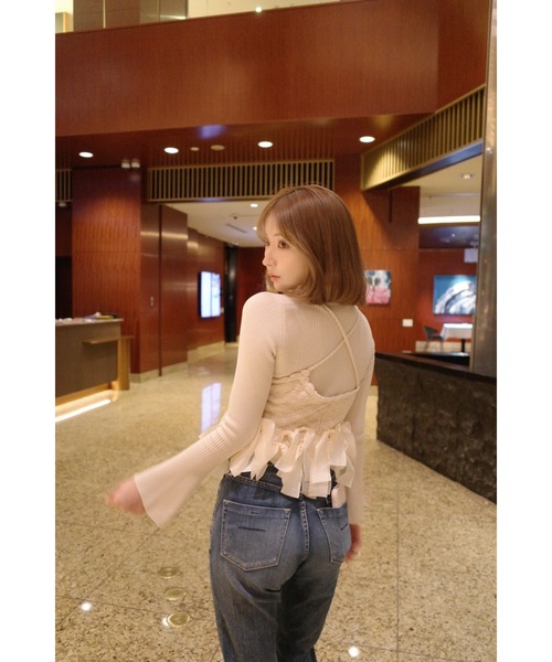 MISTREASS(ミストレアス)の「Ribbon Nep Yarn Knit Set Up With Sheer Top(ワンピース・レディース・アイボリー/ネイビー・FREE)」の9枚目の写真