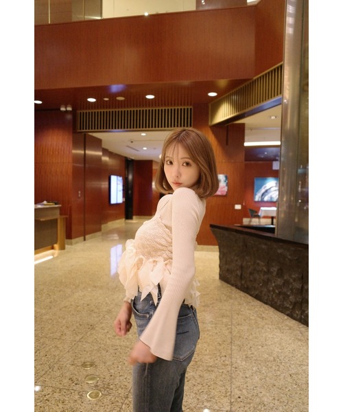 MISTREASS(ミストレアス)の「Ribbon Nep Yarn Knit Set Up With Sheer Top(ワンピース・レディース・アイボリー/ネイビー・FREE)」の10枚目の写真
