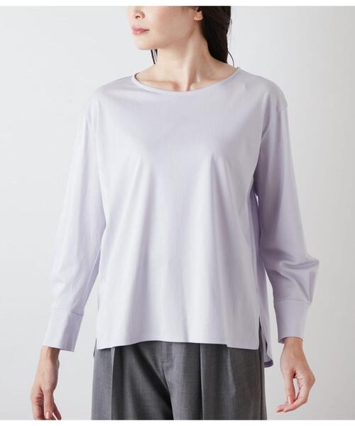 NEWYORKER（ニューヨーカー）の「コットンナイロントリコット ラウンドヘムカットソー（Tシャツ/カットソー・レディース・ブラック/ラベンダー・M）」の3枚目の写真