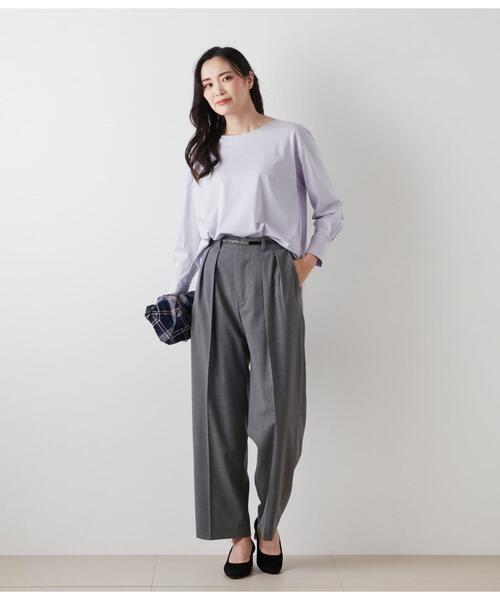 NEWYORKER（ニューヨーカー）の「コットンナイロントリコット ラウンドヘムカットソー（Tシャツ/カットソー・レディース・ブラック/ラベンダー・M）」の8枚目の写真