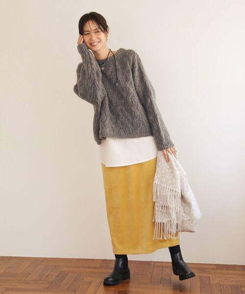 Green　Parks（グリーンパークス）の「ぽかぽか裏起毛ベロアIラインスカート（スカート・レディース・アイボリー/イエロー/ブラック/チャコールグレー・FREE）」の17枚目の写真