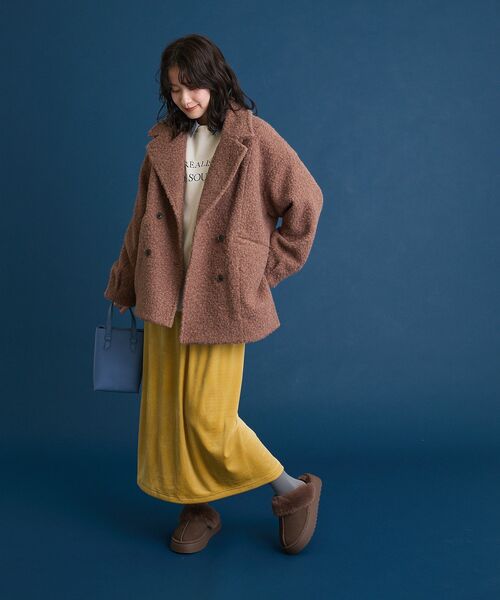 Green　Parks（グリーンパークス）の「ぽかぽか裏起毛ベロアIラインスカート（スカート・レディース・アイボリー/イエロー/ブラック/チャコールグレー・FREE）」の21枚目の写真