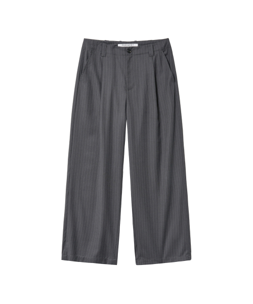 PARAKEET(パラキート)の「ワイドストライプタックパンツ(チャコール)(スラックス・メンズ・チャコール・MEDIUM/LARGE)」の1枚目の写真