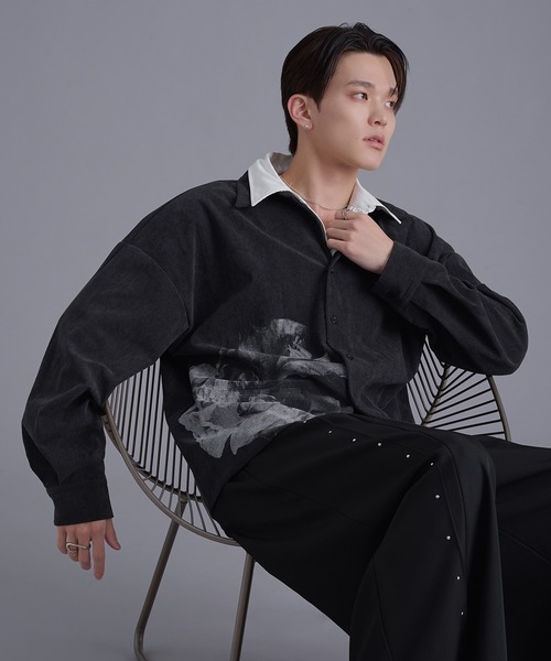 Ellno Loset(エルノロゼット)の「フラワープリントコーデュロイシャツ(シャツ/ブラウス・メンズ・グレー系/チャコール・MEDIUM/SMALL/LARGE)」の13枚目の写真