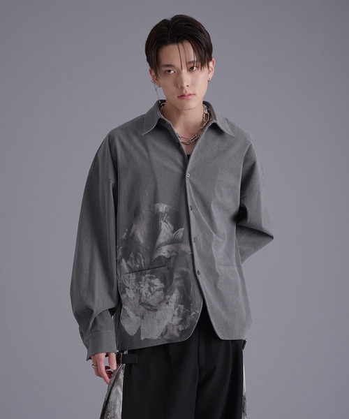 Ellno Loset(エルノロゼット)の「フラワープリントコーデュロイシャツ(シャツ/ブラウス・メンズ・グレー系/チャコール・MEDIUM/SMALL/LARGE)」の3枚目の写真