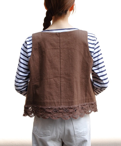 THE SHINZONE（ザ　シンゾーン）の「THE SHINZONE/シンゾーン　バテンレースジレ　BATTENBERG LACE GILET　26MMSBL03（ベスト・レディース・ブラウン/ブラック・36）」の6枚目の写真