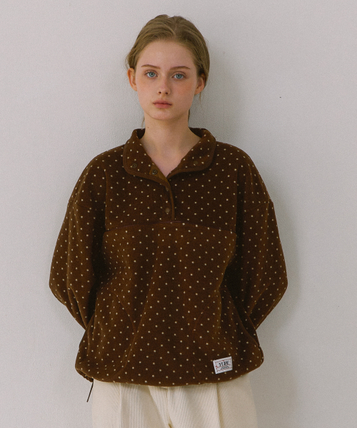 ボタンドットフリース_ブラウン