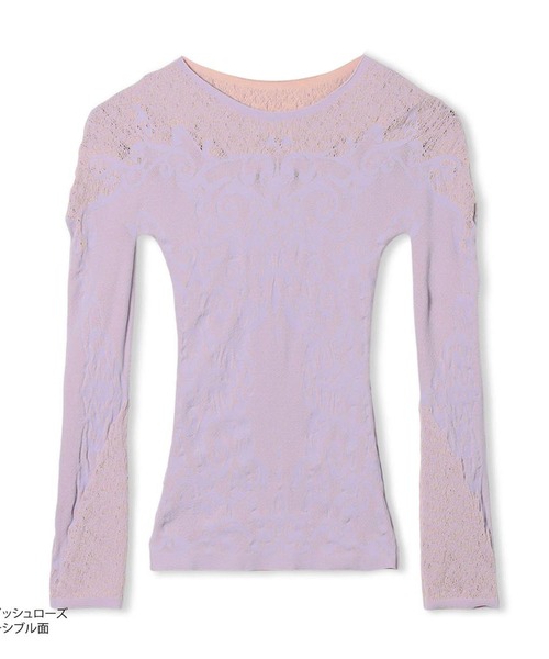 ノーソーイングニット】リバーシブルクルーネックトップ（ニット