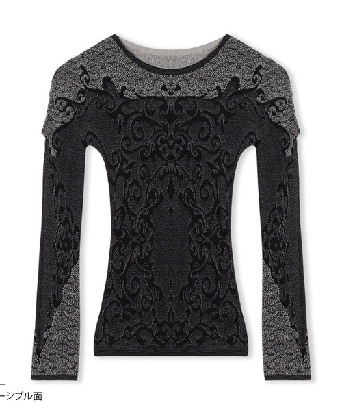 ノーソーイングニット】リバーシブルクルーネックトップ（ニット