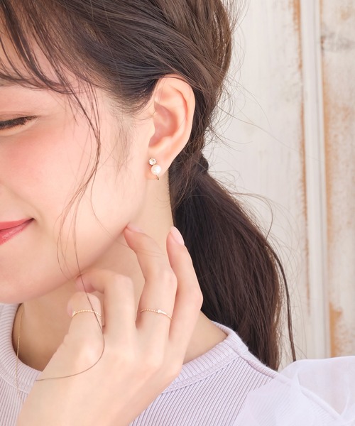 147*ハンドメイド*大粒パール 上品 ビジュー クリップ イヤリング