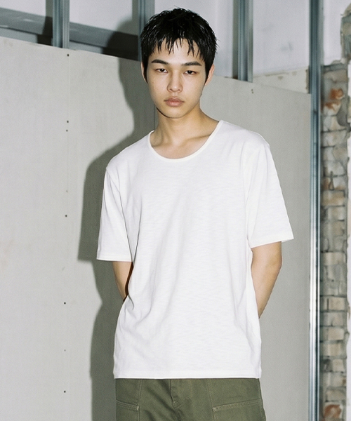 BALLUTE(バリュート)の「SLUB U-NECK HALF CROP T-SHIRTS (SHEER WHITE)(Tシャツ/カットソー・メンズ・その他・SMALL/LARGE/MEDIUM)」の1枚目の写真