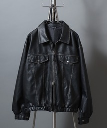 Faux Leather Classic Trucker Jacket / フェイクレザートラッカージャケット PU加工ダブルジップGジャン メンズ レディース ユニセックス アウター
