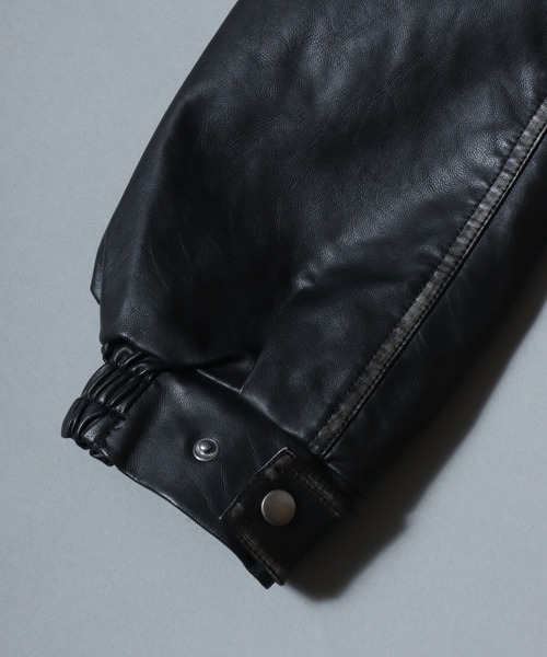 ANPAS(アンパス)の「Faux Leather Classic Trucker Jacket / フェイクレザートラッカージャケット PU加工ダブルジップGジャン メンズ レディース ユニセックス アウター(ブルゾン・メンズ・ブラック/ブラウン・M/L)」の8枚目の写真
