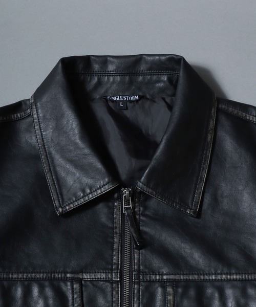ANPAS(アンパス)の「Faux Leather Classic Trucker Jacket / フェイクレザートラッカージャケット PU加工ダブルジップGジャン メンズ レディース ユニセックス アウター(ブルゾン・メンズ・ブラック/ブラウン・M/L)」の9枚目の写真