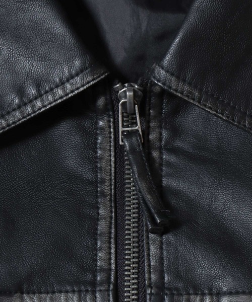 ANPAS(アンパス)の「Faux Leather Classic Trucker Jacket / フェイクレザートラッカージャケット PU加工ダブルジップGジャン メンズ レディース ユニセックス アウター(ブルゾン・メンズ・ブラック/ブラウン・M/L)」の10枚目の写真