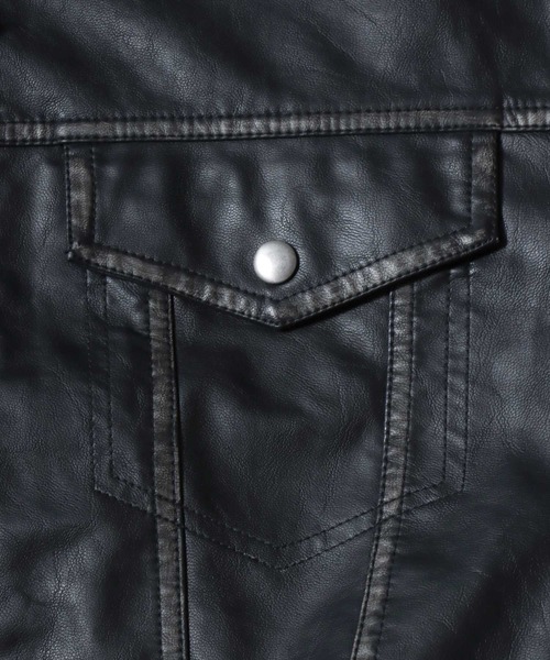 ANPAS(アンパス)の「Faux Leather Classic Trucker Jacket / フェイクレザートラッカージャケット PU加工ダブルジップGジャン メンズ レディース ユニセックス アウター(ブルゾン・メンズ・ブラック/ブラウン・M/L)」の11枚目の写真
