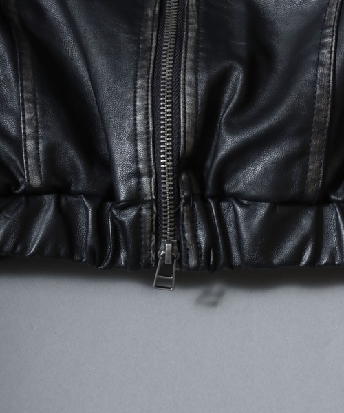 ANPAS(アンパス)の「Faux Leather Classic Trucker Jacket / フェイクレザートラッカージャケット PU加工ダブルジップGジャン メンズ レディース ユニセックス アウター(ブルゾン・メンズ・ブラック/ブラウン・M/L)」の12枚目の写真