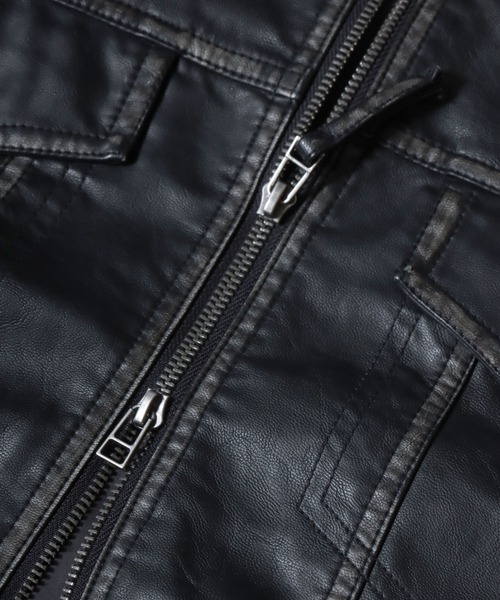 ANPAS(アンパス)の「Faux Leather Classic Trucker Jacket / フェイクレザートラッカージャケット PU加工ダブルジップGジャン メンズ レディース ユニセックス アウター(ブルゾン・メンズ・ブラック/ブラウン・M/L)」の15枚目の写真