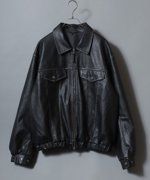 ANPAS(アンパス)の「Faux Leather Classic Trucker Jacket / フェイクレザートラッカージャケット PU加工ダブルジップGジャン メンズ レディース ユニセックス アウター(ブルゾン・メンズ・ブラック/ブラウン・M/L)」の3枚目の写真