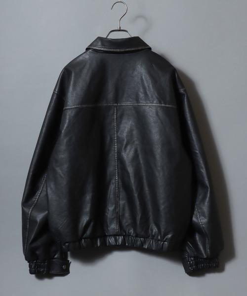 ANPAS(アンパス)の「Faux Leather Classic Trucker Jacket / フェイクレザートラッカージャケット PU加工ダブルジップGジャン メンズ レディース ユニセックス アウター(ブルゾン・メンズ・ブラック/ブラウン・M/L)」の4枚目の写真