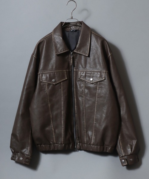 ANPAS(アンパス)の「Faux Leather Classic Trucker Jacket / フェイクレザートラッカージャケット PU加工ダブルジップGジャン メンズ レディース ユニセックス アウター(ブルゾン・メンズ・ブラック/ブラウン・M/L)」の5枚目の写真