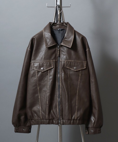 ANPAS(アンパス)の「Faux Leather Classic Trucker Jacket / フェイクレザートラッカージャケット PU加工ダブルジップGジャン メンズ レディース ユニセックス アウター(ブルゾン・メンズ・ブラック/ブラウン・M/L)」の20枚目の写真