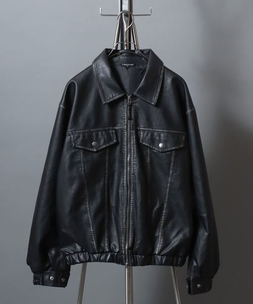 ANPAS(アンパス)の「Faux Leather Classic Trucker Jacket / フェイクレザートラッカージャケット PU加工ダブルジップGジャン メンズ レディース ユニセックス アウター(ブルゾン・メンズ・ブラック/ブラウン・M/L)」の19枚目の写真