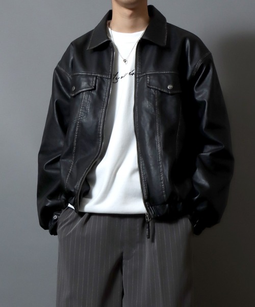 ANPAS(アンパス)の「Faux Leather Classic Trucker Jacket / フェイクレザートラッカージャケット PU加工ダブルジップGジャン メンズ レディース ユニセックス アウター(ブルゾン・メンズ・ブラック/ブラウン・M/L)」の21枚目の写真