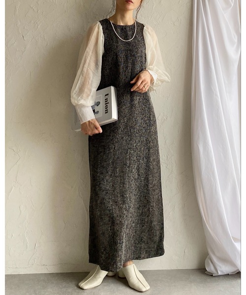 She's Closet(シーズクローゼット)の「【低身長サイズ有】異素材切り替え長袖シアージャガードロング丈ドッキングワンピース(ワンピース・レディース・ブラック/アイボリー/ブラック系その他・FREE/SHORT)」の5枚目の写真