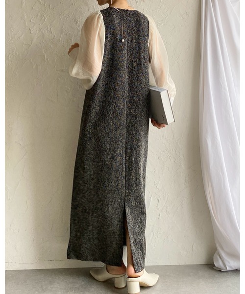 She's Closet(シーズクローゼット)の「【低身長サイズ有】異素材切り替え長袖シアージャガードロング丈ドッキングワンピース(ワンピース・レディース・ブラック/アイボリー/ブラック系その他・FREE/SHORT)」の6枚目の写真