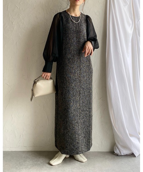 She's Closet(シーズクローゼット)の「【低身長サイズ有】異素材切り替え長袖シアージャガードロング丈ドッキングワンピース(ワンピース・レディース・ブラック/アイボリー/ブラック系その他・FREE/SHORT)」の16枚目の写真