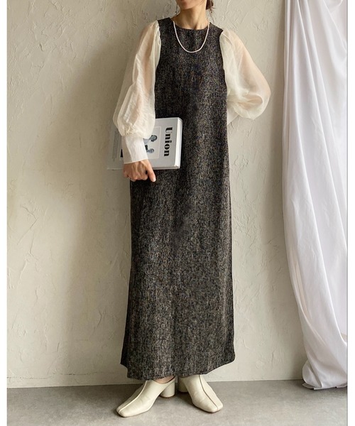 She's Closet(シーズクローゼット)の「【低身長サイズ有】異素材切り替え長袖シアージャガードロング丈ドッキングワンピース(ワンピース・レディース・ブラック/アイボリー/ブラック系その他・FREE/SHORT)」の19枚目の写真
