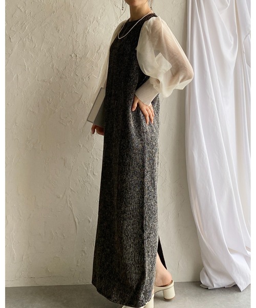 She's Closet(シーズクローゼット)の「【低身長サイズ有】異素材切り替え長袖シアージャガードロング丈ドッキングワンピース(ワンピース・レディース・ブラック/アイボリー/ブラック系その他・FREE/SHORT)」の22枚目の写真