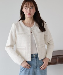 ラベルエチュードビジューノーカラージャケット今期完売 LA BELLE ETUDE（ラベルエチュード） ジャケット ノーカラージャケット