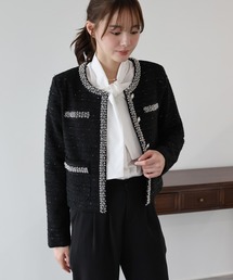 BLUEEAST（ブルーイースト）の「ビジューラメツイードジャケット（ノーカラージャケット）」