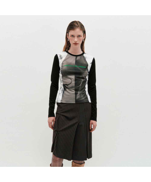 KIMZISU(キムジス)の「Blocked Graphic LS T-shirt _ BLACK(Tシャツ/カットソー・レディース・ブラック・S/M)」の1枚目の写真