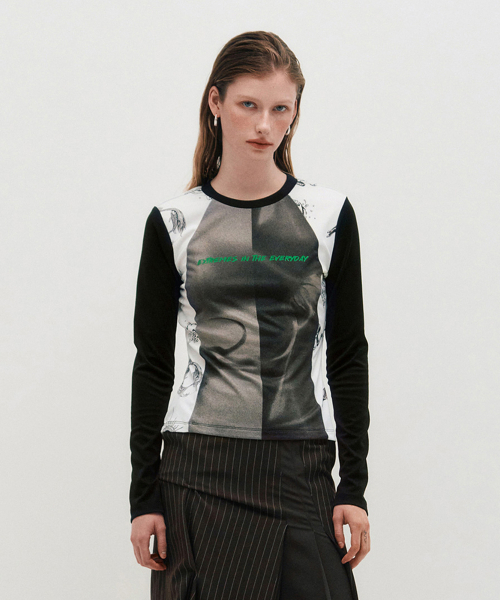 KIMZISU(キムジス)の「Blocked Graphic LS T-shirt _ BLACK(Tシャツ/カットソー・レディース・ブラック・S/M)」の3枚目の写真