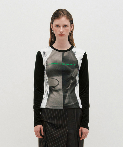KIMZISU(キムジス)の「Blocked Graphic LS T-shirt _ BLACK(Tシャツ/カットソー・レディース・ブラック・S/M)」の4枚目の写真