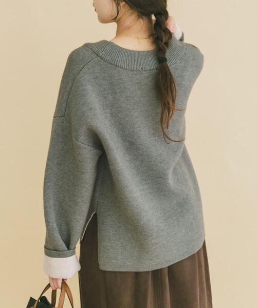ITEMS URBANRESEARCH（アイテムズ アーバンリサーチ）の「ダブルフェイスVネックニット（ニット/セーター・レディース・グレー/アイボリー/グリーン系その他/ネイビー・FREE）」の7枚目の写真